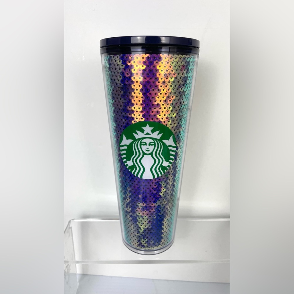 Starbucks Sequins Holiday 2020 Cold Cup Purple Sequin 24oz Tumbler NO STRAW